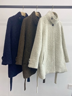 精品 外贸女装 高端定制羊毛混纺立领大衣