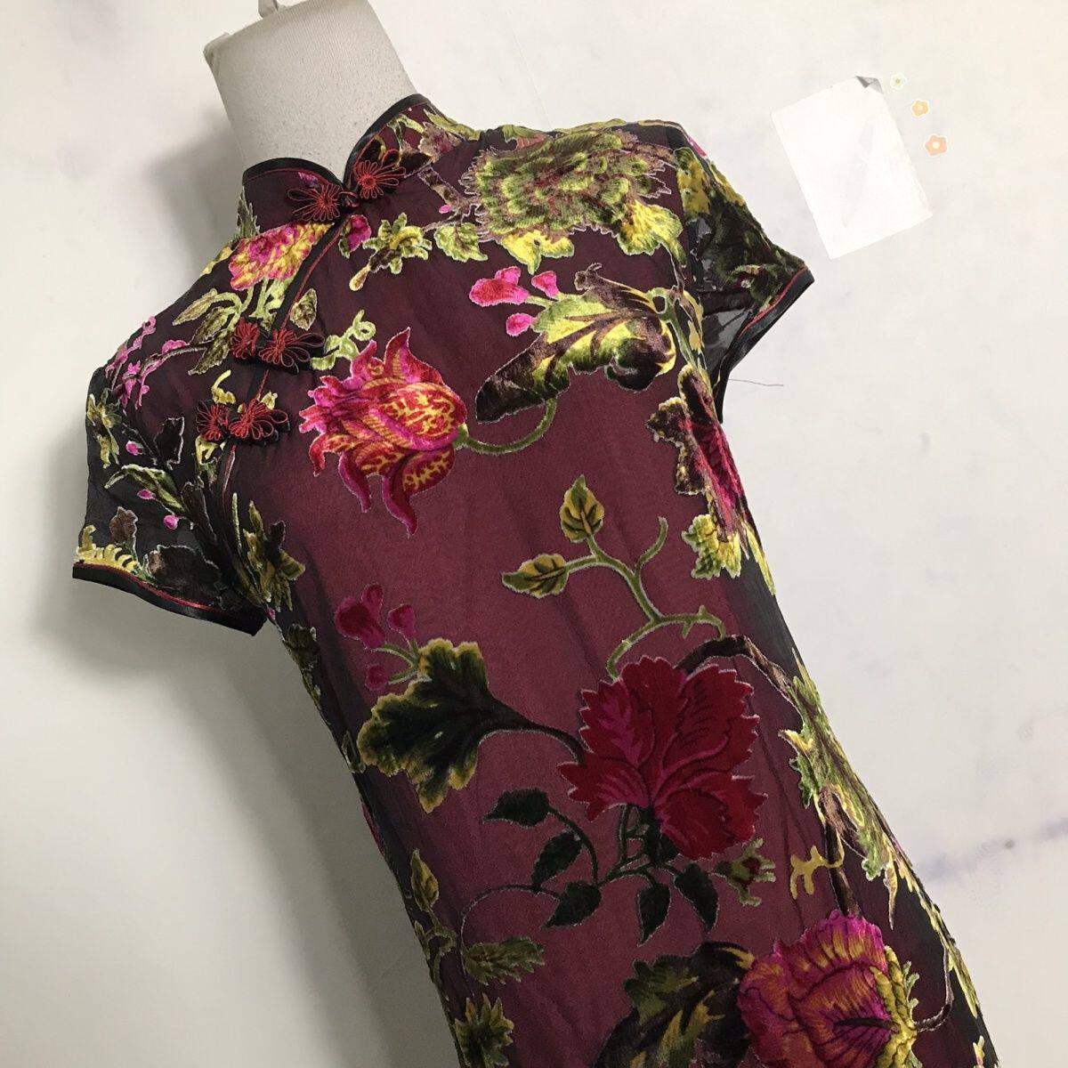 真丝烂花绡旗袍连衣裙长款日常可穿年轻款改良裙新中式高端撤柜