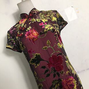 高端撤柜 改良裙新中式 真丝烂花绡旗袍连衣裙长款 日常可穿年轻款