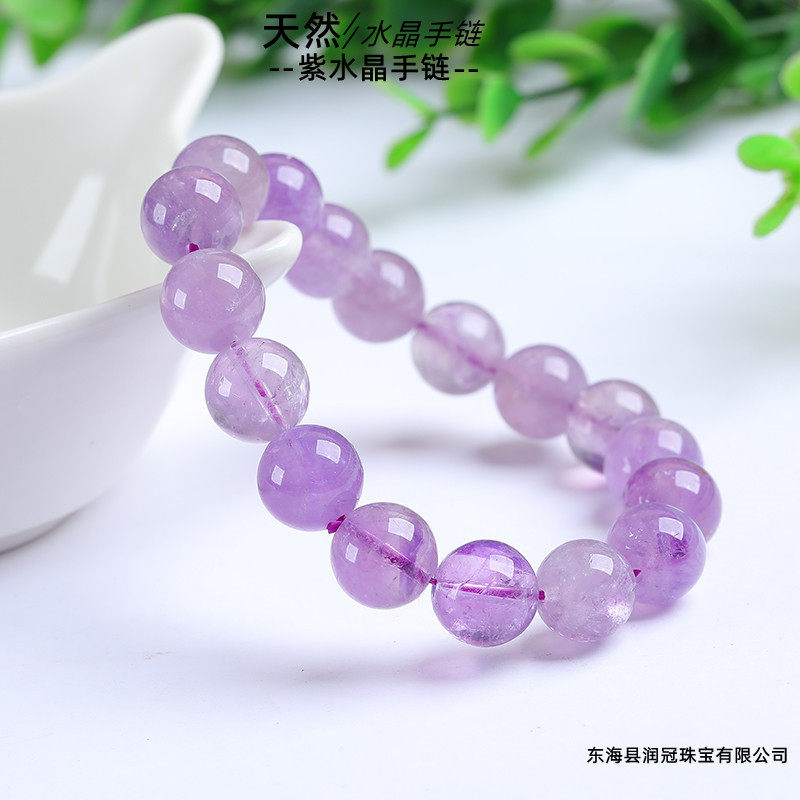 天然巴西紫晶水晶圆珠单圈手链水晶手串供佛创意简约首饰饰品