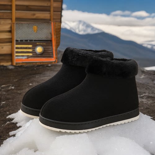 高帮手工棉鞋女保暖中老年棉鞋男秋冬季防滑厚底包跟外穿雪地棉靴