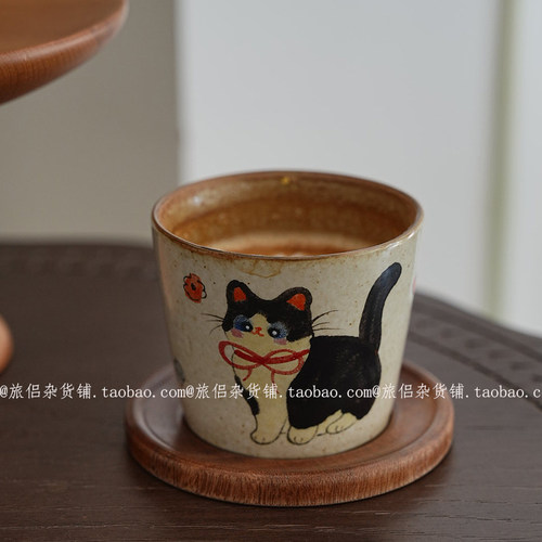 景德镇手绘猫咪猪口杯咖啡拉花杯