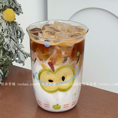 夏日红苹果玻璃杯高硼硅耐热果汁