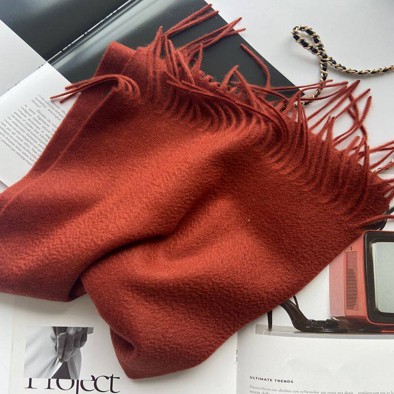 100%纯山羊绒围巾枫叶红窄版男女冬季24新款百搭高级感保暖加厚