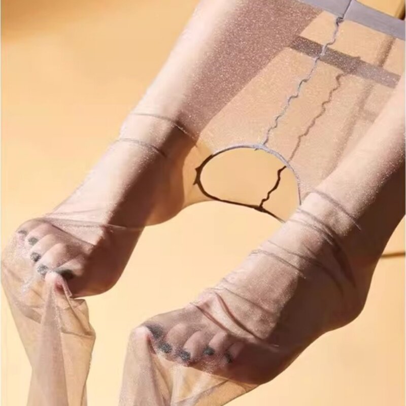 炫闪一线 线裆美腿丝袜包芯丝开 裆袜子性感超薄3D透明女袜夏黑丝