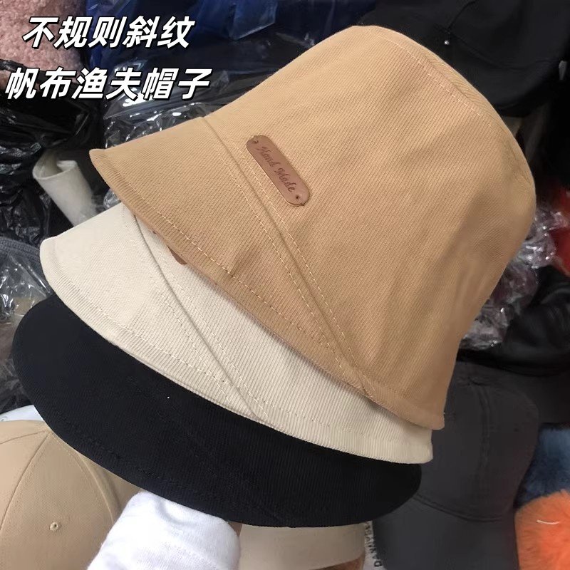 春夏款不规则斜纹帆布渔夫帽子女百搭休闲显瘦遮脸遮阳盆帽水桶帽