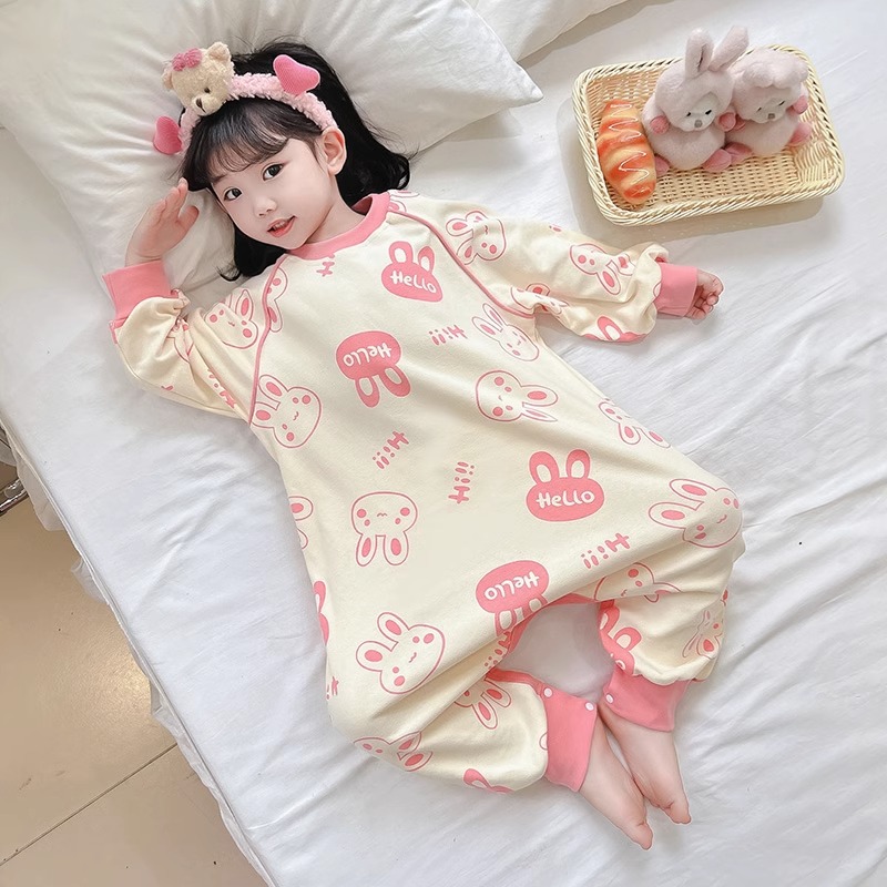 女童连体睡衣春秋季长袖宝宝防踢防着凉睡袋小女孩可爱卡通家居服