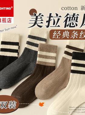 诸暨袜子女士夏季薄款透气纯棉中筒袜条纹复古美拉德无骨长筒袜