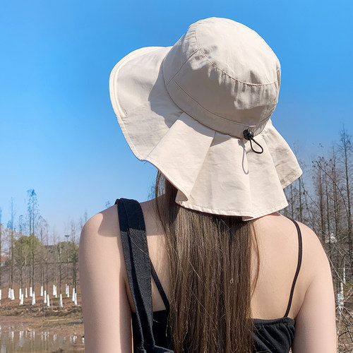 护颈防晒帽女新款夏季户外大帽檐遮阳渔夫帽子紫外线太阳帽K