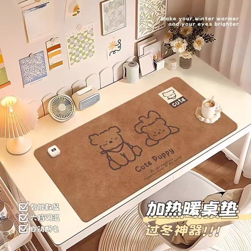秋冬小熊加热鼠标垫冬天发热暖桌垫办公电脑书桌面垫学生写字暖手