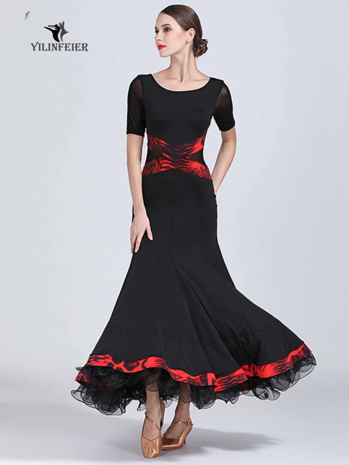 Yilin Feier, faint fragrance floating, cross-contrast color adult modern dance dress dress S9037 national standard dance clothes