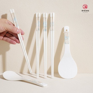 景德镇陶瓷筷子漫步时光创意家用陶瓷饭勺耐陶瓷餐具不易发霉高温