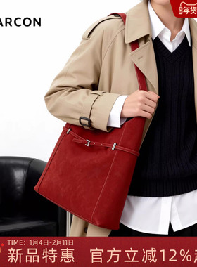 意尔康新年礼物女包2026新款hobo包红色婚包时尚大容量托特单肩包