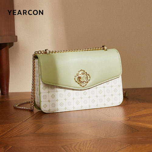 意尔康新款女包小方包撞色链条包