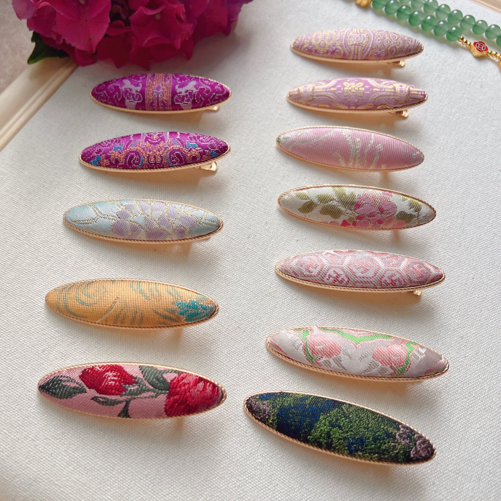 新中式国风纯手工宋锦发夹椭圆型边夹鸭嘴夹刘海夹平夹可定制