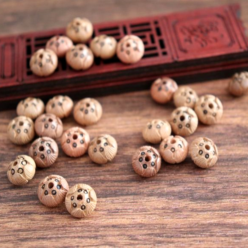 编手链材料配饰双面莲籽桃木雕刻