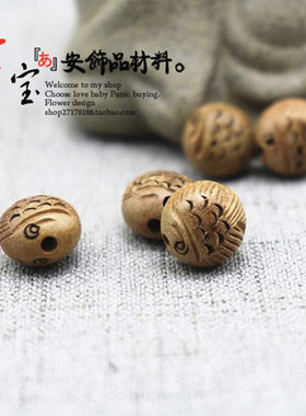 桃木雕刻吊坠编绳亲吻鱼饰品材料