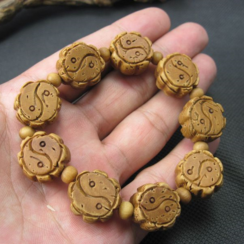 宝宝平安情侣手链太极桃核雕刻