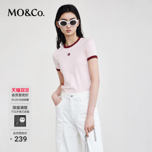 风格 正肩美式 舒适棉感摩安珂 T恤春夏撞色镶边圆领短款 MOCO短袖