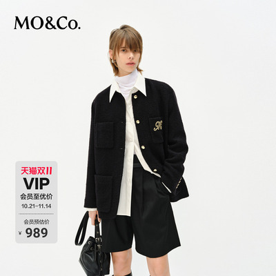 MOCO外套粗花呢肌理学院风