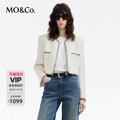 MOCO重工金属嵌边细闪粗花呢外套