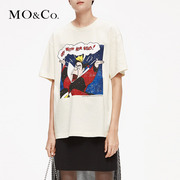 MOCO2019夏季新品纯棉圆领爱丽丝做旧印花T恤MAI2TEE001 摩安珂