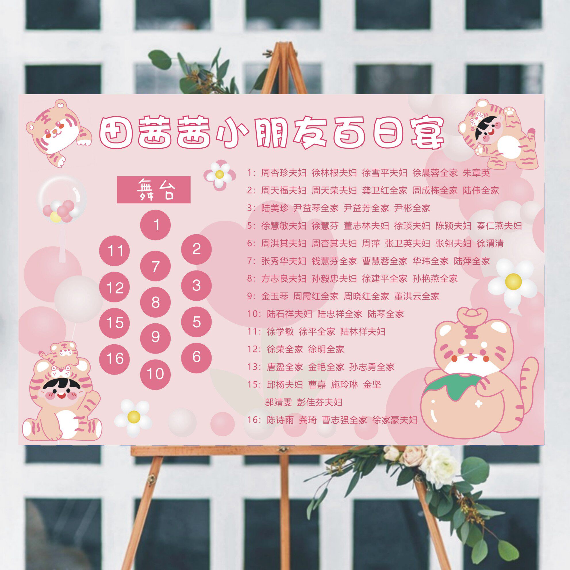 小老虎主题宝宝宴席位图卡满月百日生日海报宴会排位图座次表名单