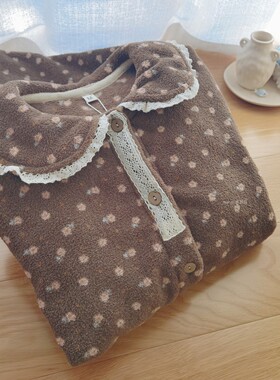 温柔碎花睡衣女秋冬季加厚保暖珊瑚绒简约休闲可外穿加绒家居服