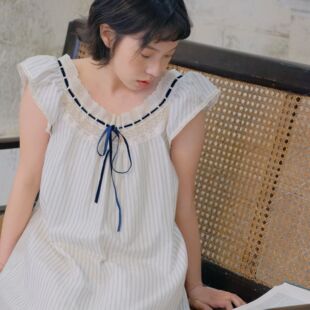 罗马假日睡裙女夏季纯棉纱布2025新款韩版公主长裙条纹家居服睡衣