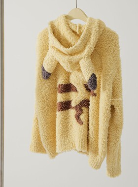 软绵绵睡衣女秋冬季半边绒长绒加厚保暖奶黄皮卡丘休闲外穿家居服