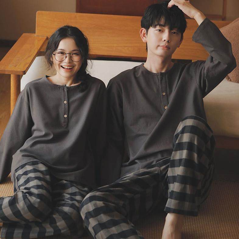 休闲撞色纯棉磨毛绒布情侣睡衣