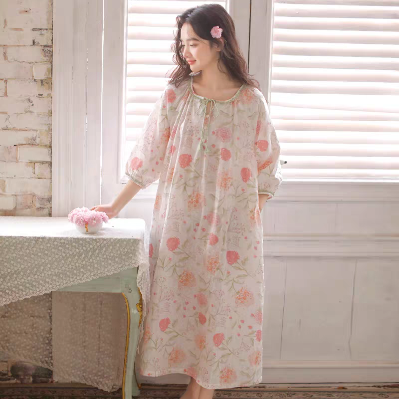 浆果兔睡裙女夏季纯棉纱布精梳七分袖宽松大码孕妇家居裙全棉睡衣,女士内衣/男士内衣/家居服,睡裙,淘宝优惠券,粉丝福利购,淘宝优惠卷