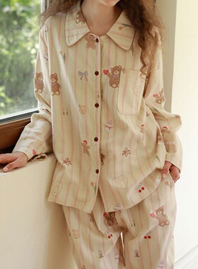 姜饼人睡衣少女秋冬季纯棉磨毛绒布保暖全棉法兰绒圣诞冬天家居服