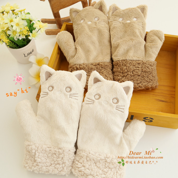 奶乎乎小熊毛绒手套女冬季学生通用防寒防风加厚可爱卡通全指手套