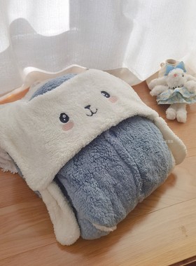 特惠兔耳朵睡裙女冬季珊瑚绒加厚保暖可爱加绒蓝色家居服睡衣