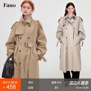 外套 双排扣翻领风衣女系带中长款 范洛Fano 2025复古经典