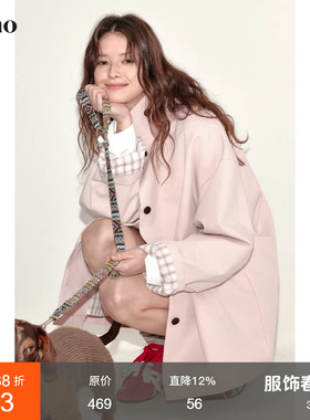 范洛Fano 法式复古短款风衣女2026新款设计感格纹袖口浅色外套春