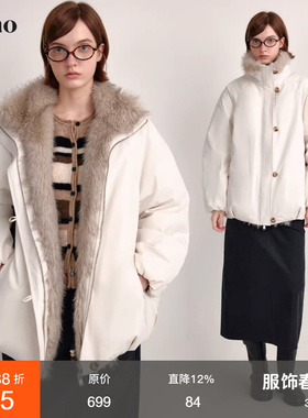 范洛Fano“杜邦三防三星安心90白鸭绒”羽绒服外套女环保皮草毛领