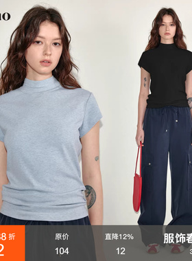 范洛Fano 简约风百搭半高领杂色正肩短袖修身t恤女2026春季新款