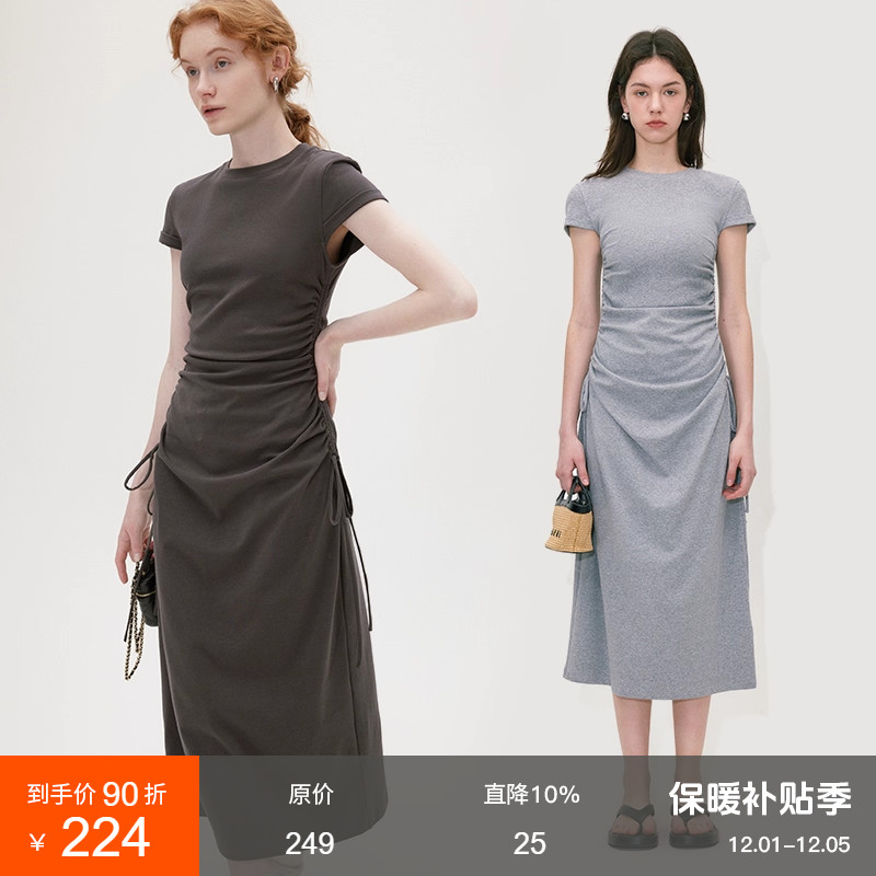 范洛法式设计抽绳显瘦T恤连衣裙