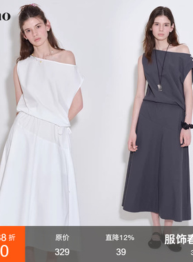 范洛Fano 简约row风一字斜肩设计感小众抽绳连衣裙女2026夏季新款