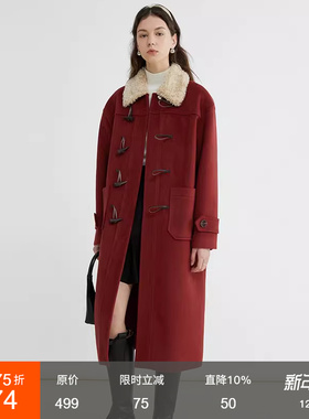 范洛Fano 法式仿羊羔毛牛角扣毛呢大衣女冬季中长款加厚呢子外套
