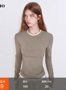 范洛Fano 简约高级感撞色假两件T恤女2026春季新款圆领长袖上衣