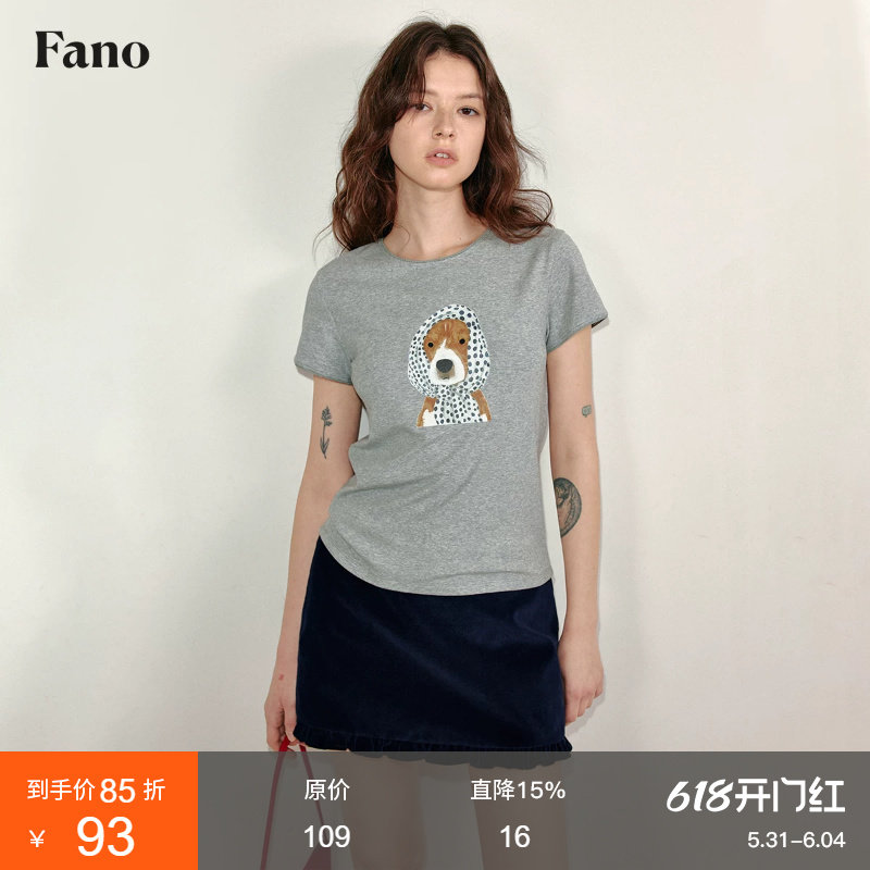 范洛Fano 夏季俏皮感波点围巾小狗印花短袖t恤女2026新款半袖上衣