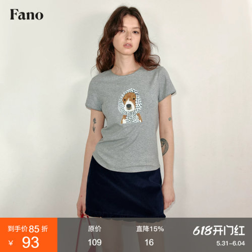 范洛小狗印花短袖t恤女
