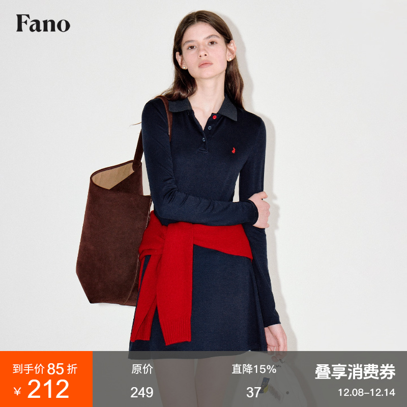 范洛Fano"Bunny Polo Club"系列兔子撞色绣花纽扣polo长袖连衣裙