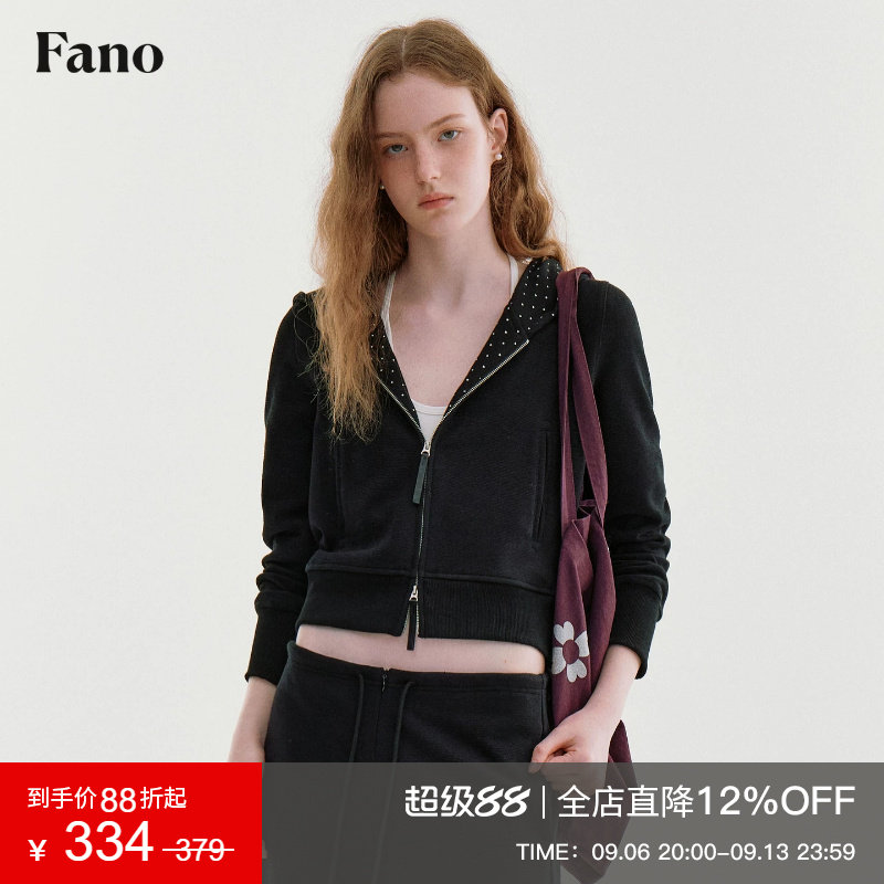 范洛Fano 甜酷复古风短款连帽卫衣女2026秋季华夫格波点拼接上衣图片