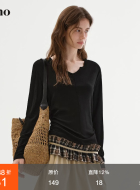 范洛Fano 鸡心领简约基础打底衫2026春季新款黑色百搭修身长袖T恤