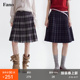 范洛Fano 撞色格纹学院风松弛感百褶裙 100棉A字半身裙女2026春季