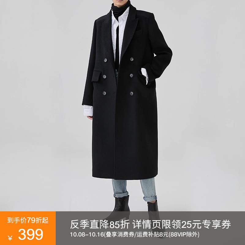 范洛双排扣赫本风呢子大衣外套
